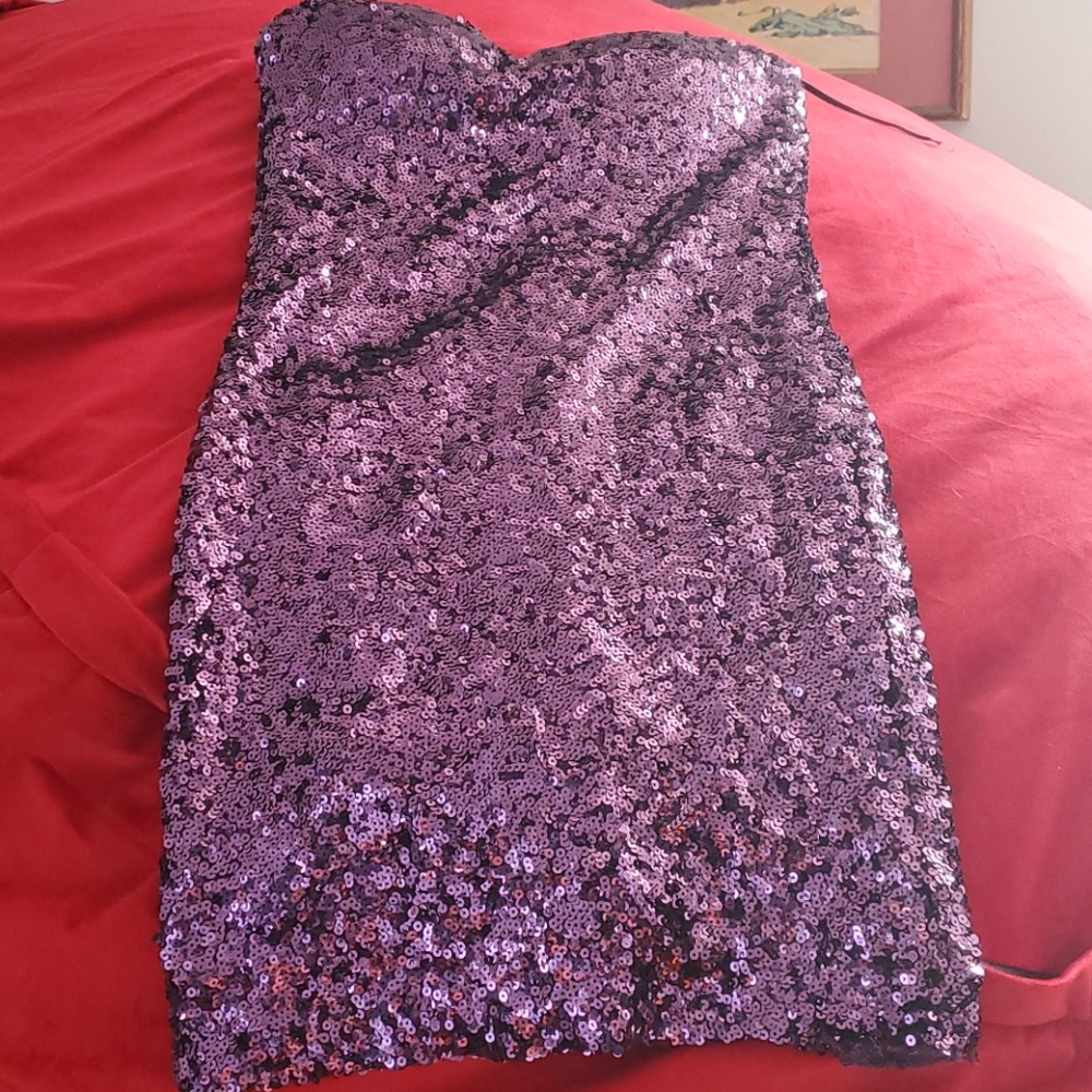 Sequin strapless purple dress